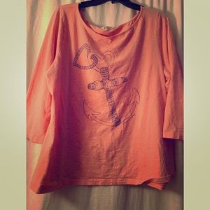 3/4 sleeve coral with navy blue anchor Old Navy